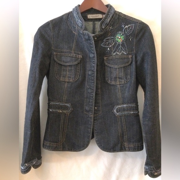 nolanbell Jackets & Blazers - NoLANBELL Embellished dark navy denim jean jacket